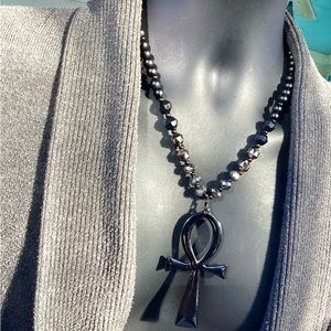 Men’s Black Agate Egyptian Ankh Necklace🖤